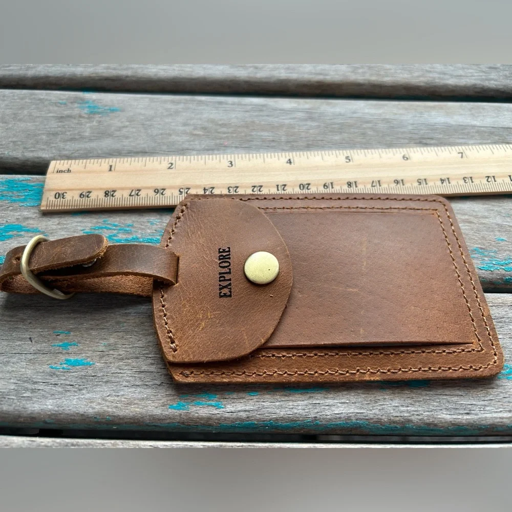 Leather Luggage Tag - Engraved with “EXPLORE” - NEW
